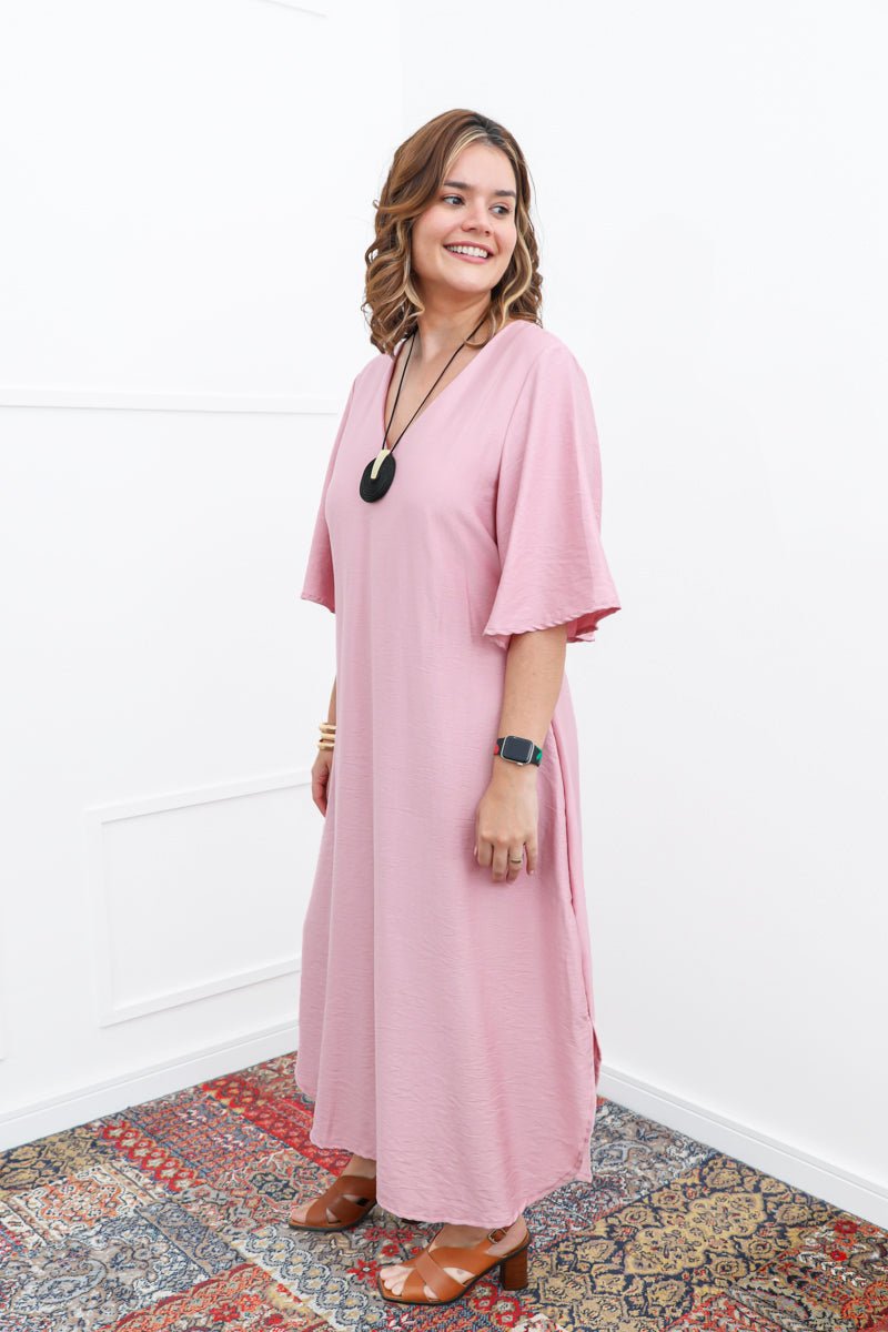 Vestido Luciana – Longuete em Viscomida com Mangas Amplas e Bolsos - Naguirre Shop