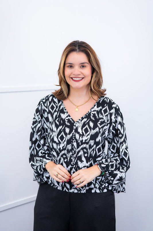 Blusa Bela - Manga Flare com Decote V em Crepe - Naguirre Shop