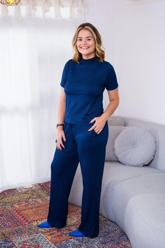 Conjunto Elizabeth - Calça Pantalona em Malha Canelada - Naguirre Shop