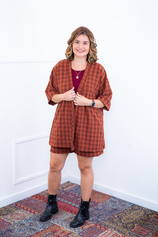 Conjunto Kimono Dora - Oversized Estampado e Bermuda em Crepe - Naguirre Shop