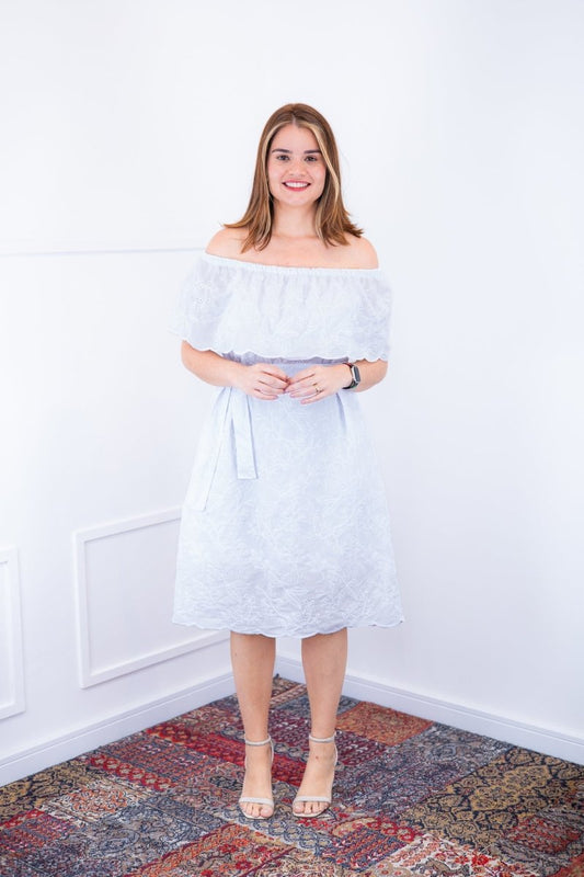 Vestido Nathalia – Midi em Laise Premium com Decote Ombro a Ombro - Naguirre Shop